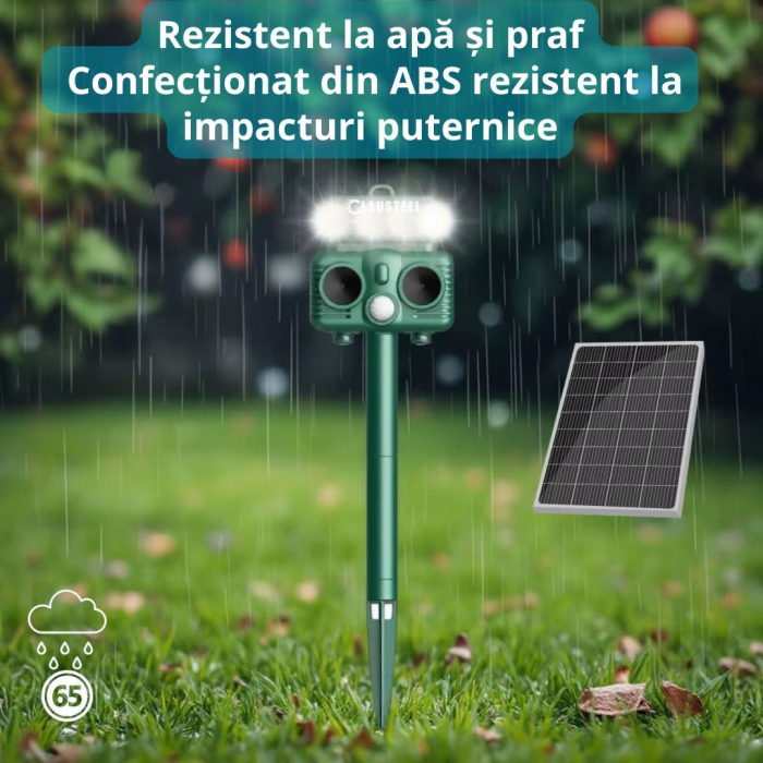 Aparat profesional cu ultrasunete si panou solar CLAUSTEEL 4in1, Flashuri LED, senzor de miscare, senzor de lumina, anti rozatoare, sobolani, dihori, pasari, reptile, caini, pisici, animale salbatice, [7]