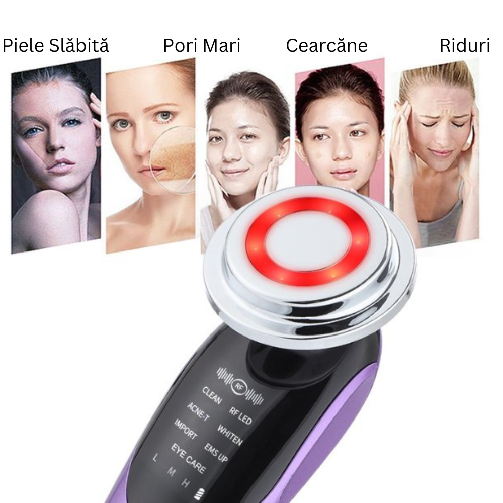 Aparat Profesional pentru masaj si tratament facial, Intinerirea pielii 7 in 1, Stimulare EMS, Lifting facial, Eliminare Acnee, Terapie cu fotoni de lumina, Anti rid, Mov [5]