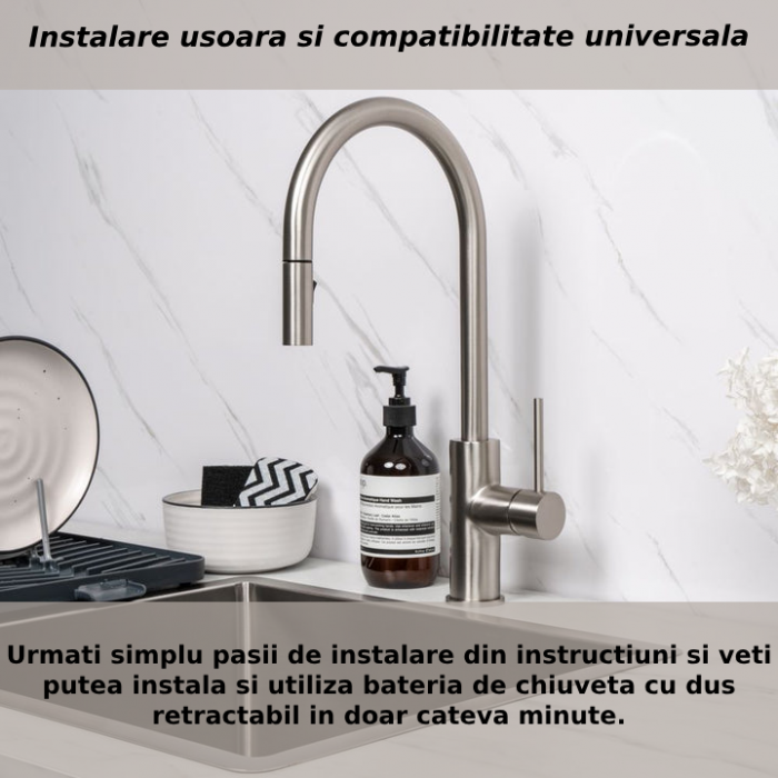 Baterie profesionala CLAUSTEEL pentru chiuveta bucatarie, Senzor de pornire la atingere (touch control), Rotire 360°, Dus extractabil si pipa flexibila, 2 functii de curgere a apei, Design modern, KIT [4]