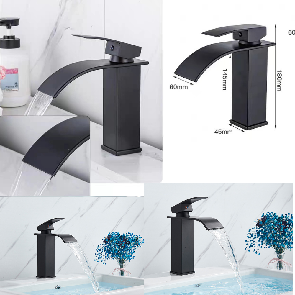 Baterie Sanitara CLAUSTEEL Pentru Lavoar, Tip Cascada, Model Premium, Cartus ceramic, Otel inoxidabil, Monocomanda, 18 cm inaltime, Accesorii incluse, Design modern, Negru mat [6]