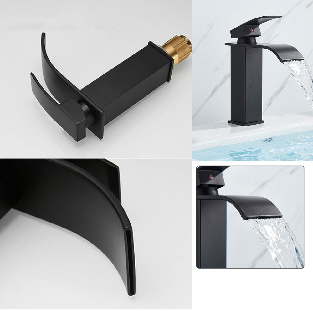 Baterie Sanitara CLAUSTEEL Pentru Lavoar, Tip Cascada, Model Premium, Cartus ceramic, Otel inoxidabil, Monocomanda, 18 cm inaltime, Accesorii incluse, Design modern, Negru mat [4]