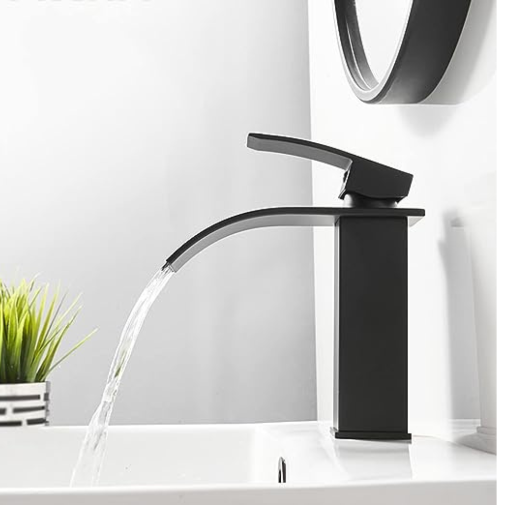 Baterie Sanitara CLAUSTEEL Pentru Lavoar, Tip Cascada, Model Premium, Cartus ceramic, Otel inoxidabil, Monocomanda, 18 cm inaltime, Accesorii incluse, Design modern, Negru mat [2]