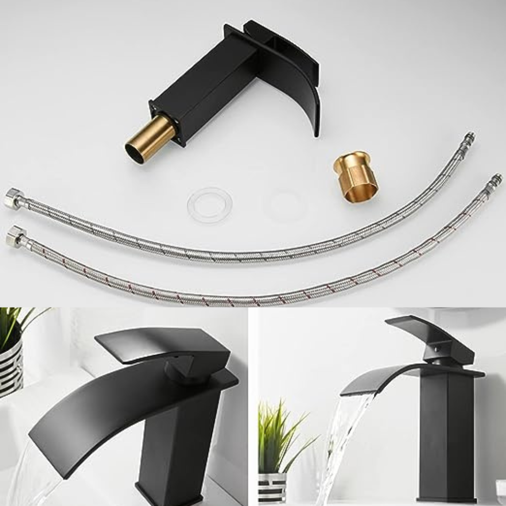 Baterie Sanitara CLAUSTEEL Pentru Lavoar, Tip Cascada, Model Premium, Cartus ceramic, Otel inoxidabil, Monocomanda, 18 cm inaltime, Accesorii incluse, Design modern, Negru mat [5]