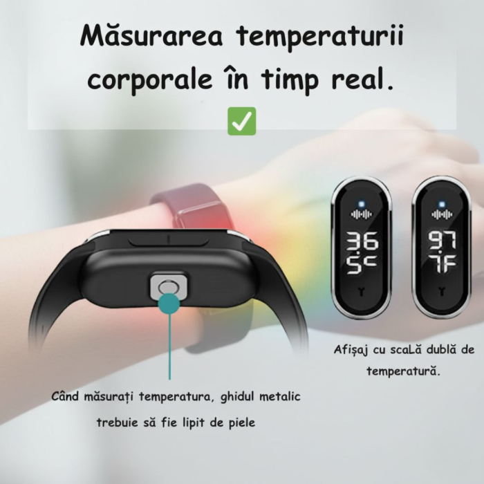 Bratara anti-tantari cu Ultrasunete si Ceas Digital CLAUSTEEL, Masoara Temperatura corporala si Numarul de pasi, Model Ultimate, Anti-insecte, Incarcare USB, Rezistenta la apa, Unisex, negru [4]