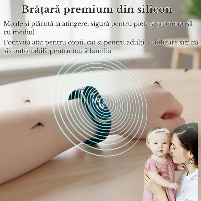 Bratara anti-tantari cu Ultrasunete si Ceas Digital CLAUSTEEL, Masoara Temperatura corporala si Numarul de pasi, Model Ultimate, Anti-insecte, Incarcare USB, Rezistenta la apa, Unisex, negru [5]
