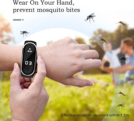 Bratara anti-tantari cu Ultrasunete si Ceas Digital, Design Modern, Anti-insecte, Incarcare USB, Rezistenta la apa, Unisex, negru [2]
