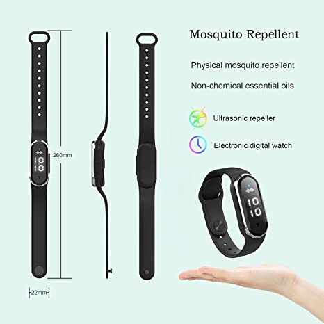 Bratara anti-tantari cu Ultrasunete si Ceas Digital, Design Modern, Anti-insecte, Incarcare USB, Rezistenta la apa, Unisex, negru [6]