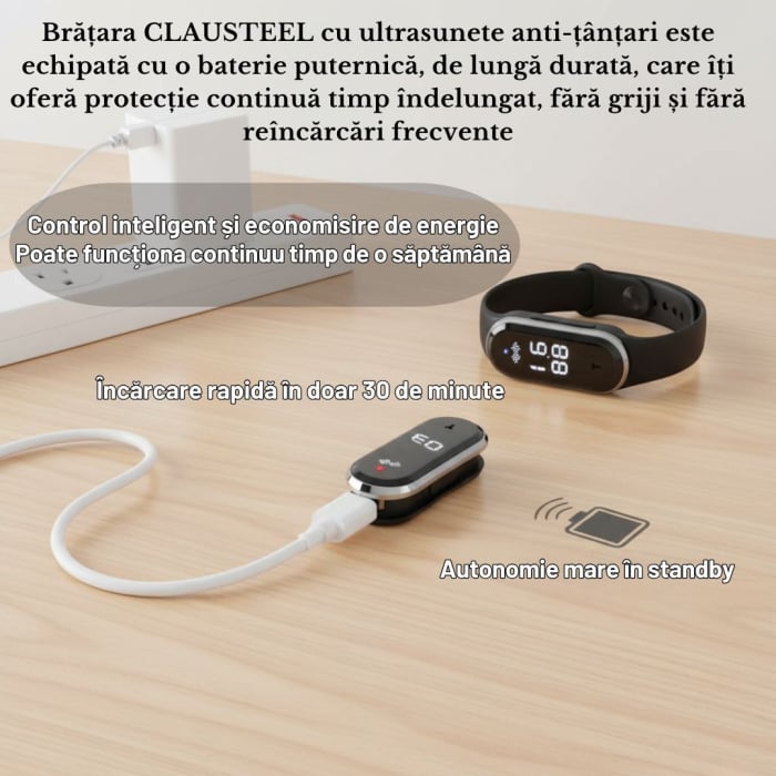 Bratara anti-tantari cu Ultrasunete si Ceas Digital, Design Modern, Anti-insecte, Incarcare USB, Rezistenta la apa, Unisex, negru [6]