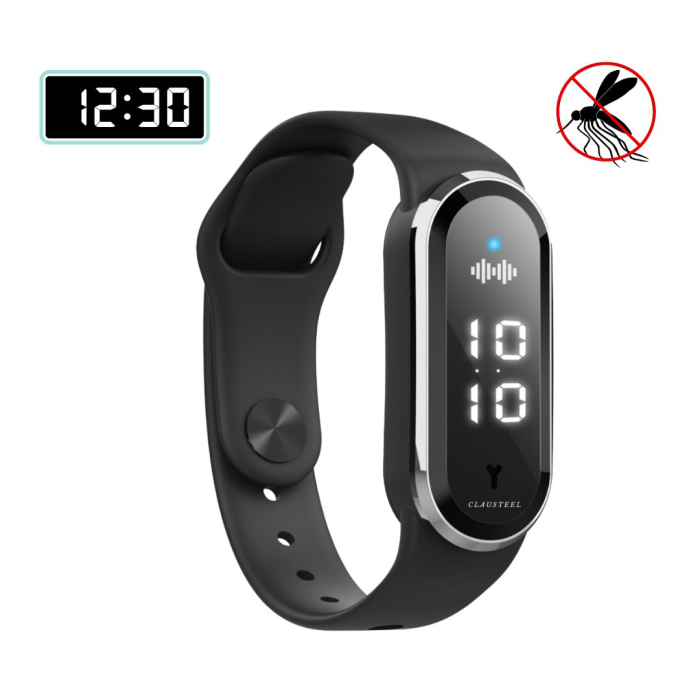 Bratara anti-tantari cu Ultrasunete si Ceas Digital, Design Modern, Anti-insecte, Incarcare USB, Rezistenta la apa, Unisex, negru [1]