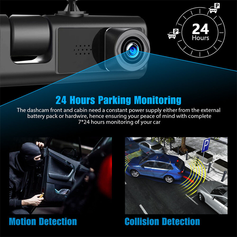 Camera Auto De Bord Tripla CLAUSTEEL DVR Camera High PRO Full HD 1080P, 3 Lentile Fata-Interior-Spate, Unghi Ultra-Larg De 170°, Display 2", Night Vision HD, Inregistrare Dubla, Loop Recording, G-sens [4]