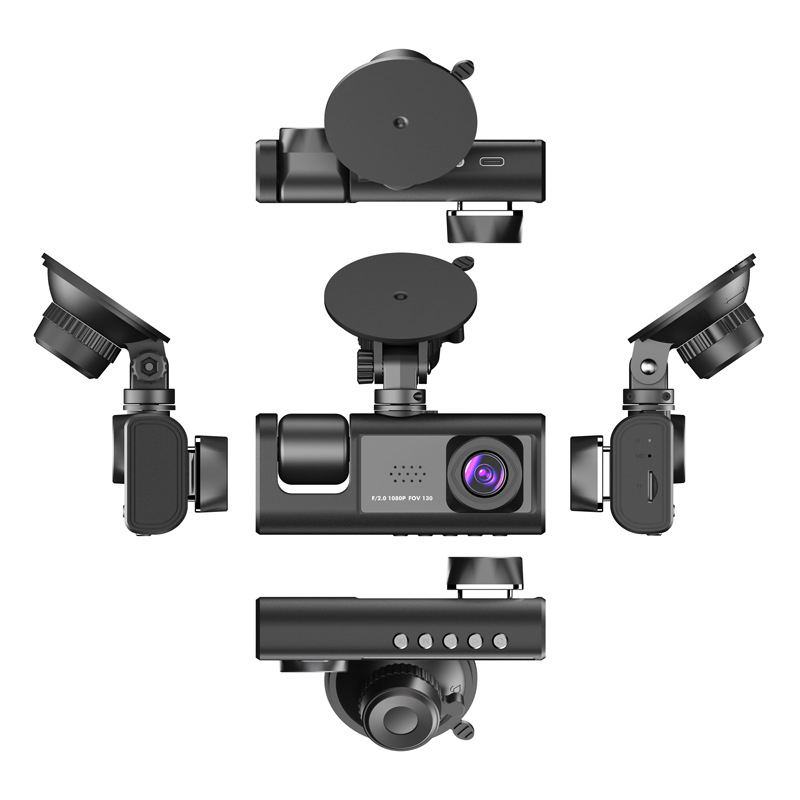 Camera Auto De Bord Tripla CLAUSTEEL DVR Camera High PRO Full HD 1080P, 3 Lentile Fata-Interior-Spate, Unghi Ultra-Larg De 170°, Display 2", Night Vision HD, Inregistrare Dubla, Loop Recording, G-sens [6]