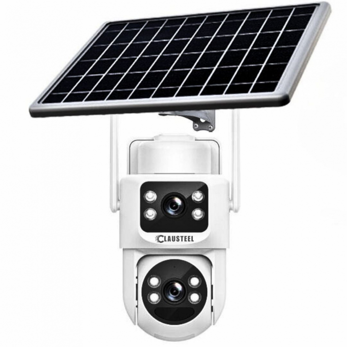 Camera de supraveghere CLAUSTEEL 2in1 cu panou solar, conexiune SIM 4G, 6MP ULTRA HD, acumulator de 8000 mAh, Rotire automata, urmarire inteligenta, Night Vision color, Slot Card MicroSD, Vedere dubla [10]