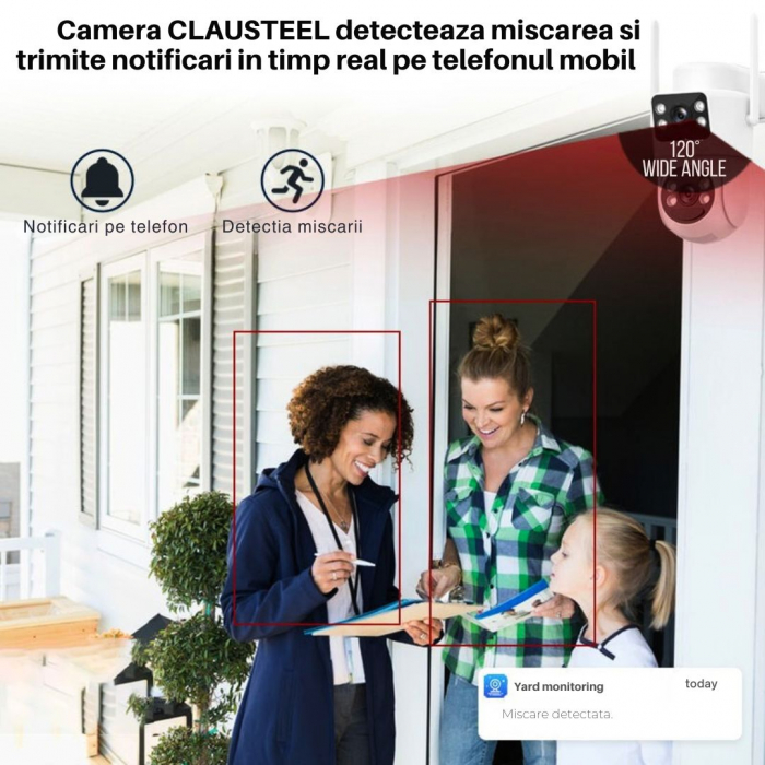 Camera de supraveghere CLAUSTEEL 2in1 cu panou solar, conexiune SIM 4G, 6MP ULTRA HD, acumulator de 8000 mAh, Rotire automata, urmarire inteligenta, Night Vision color, Slot Card MicroSD, Vedere dubla [7]