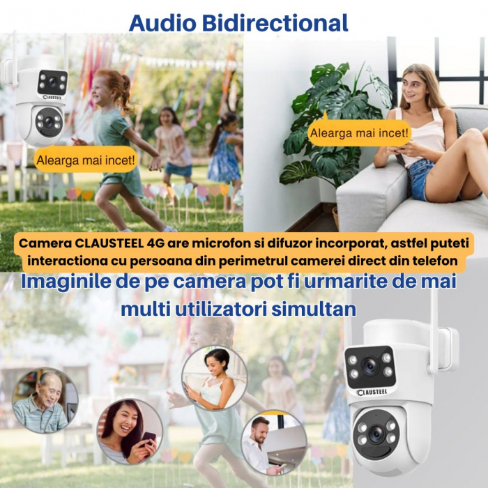 Camera de supraveghere CLAUSTEEL 2in1 cu panou solar, conexiune SIM 4G, 6MP ULTRA HD, acumulator de 8000 mAh, Rotire automata, urmarire inteligenta, Night Vision color, Slot Card MicroSD, Vedere dubla [8]