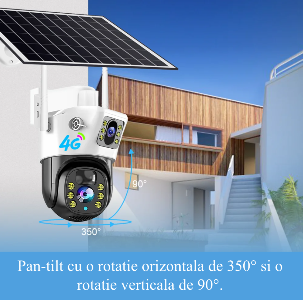 Camera de supraveghere CLAUSTEEL 2in1 cu Panou Solar inclus 10W, 4MP, Portabila, Acumulator incorporat 12000mah , Zoom digital 10X, Rotire automata, Micro SD, Cartela SIM, Conexiune 4G, Supravegheaza [4]