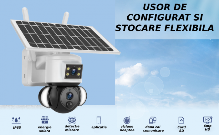 Camera de supraveghere CLAUSTEEL 2in1 cu Panou Solar inclus ST539, 6MPX Ultra HD, Portabila, Acumulator incorporat 12000mah, Rotire automata, Micro SD, Cartela SIM, Conexiune 4G, Alarma rosu albastru, [4]