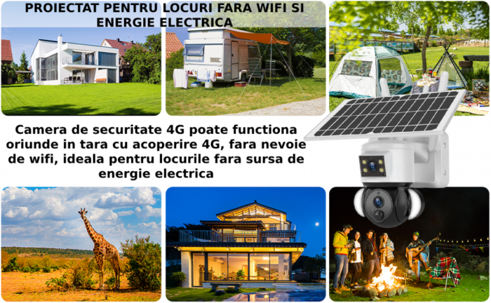Camera de supraveghere CLAUSTEEL 2in1 cu Panou Solar inclus ST539, 6MPX Ultra HD, Portabila, Acumulator incorporat 12000mah, Rotire automata, Micro SD, Cartela SIM, Conexiune 4G, Alarma rosu albastru, [3]
