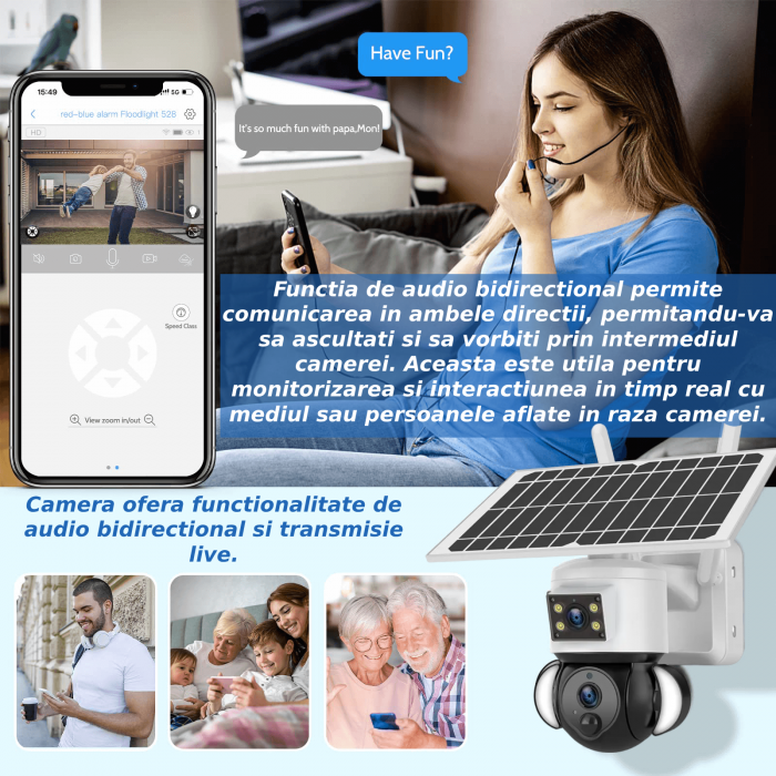 Camera de supraveghere CLAUSTEEL 2in1 cu Panou Solar inclus ST539, 6MPX Ultra HD, Portabila, Acumulator incorporat 12000mah, Rotire automata, Micro SD, Cartela SIM, Conexiune 4G, Alarma rosu albastru, [8]