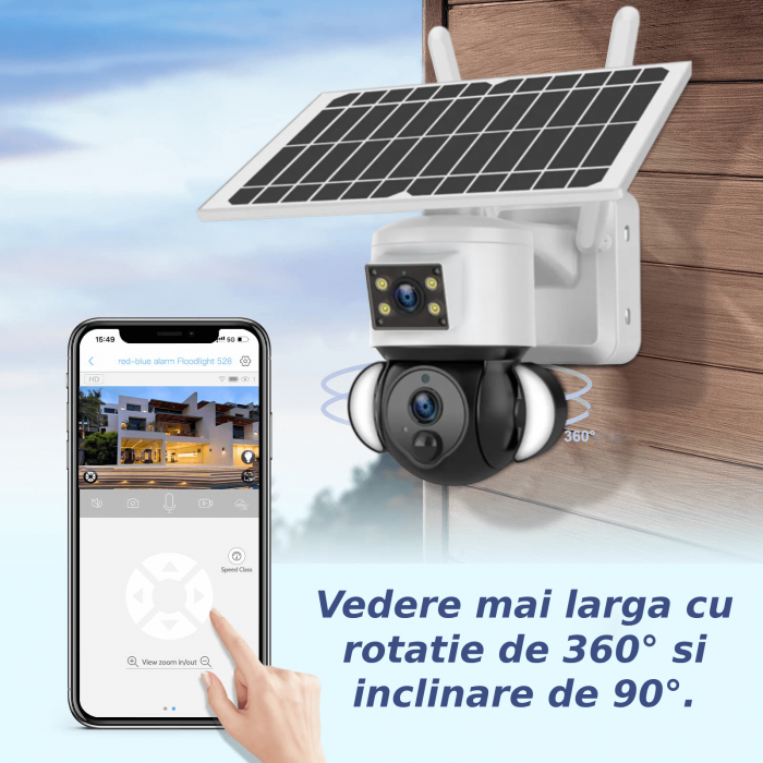 Camera de supraveghere CLAUSTEEL 2in1 cu Panou Solar inclus ST539, 6MPX Ultra HD, Portabila, Acumulator incorporat 12000mah, Rotire automata, Micro SD, Cartela SIM, Conexiune 4G, Alarma rosu albastru, [10]