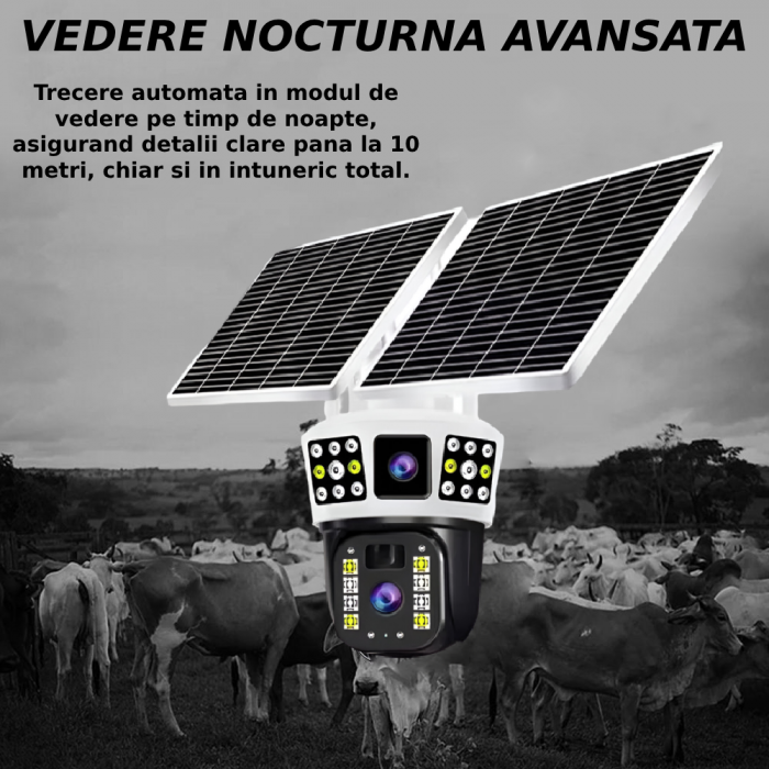 Camera de supraveghere CLAUSTEEL 2in1 cu vedere tripla, Panou Solar Dublu, 4MP, Portabila, Acumulator incorporat 12000mah, Rotire automata, Micro SD, Cartela SIM, Conexiune 4G, Supravegheaza trei zone [5]