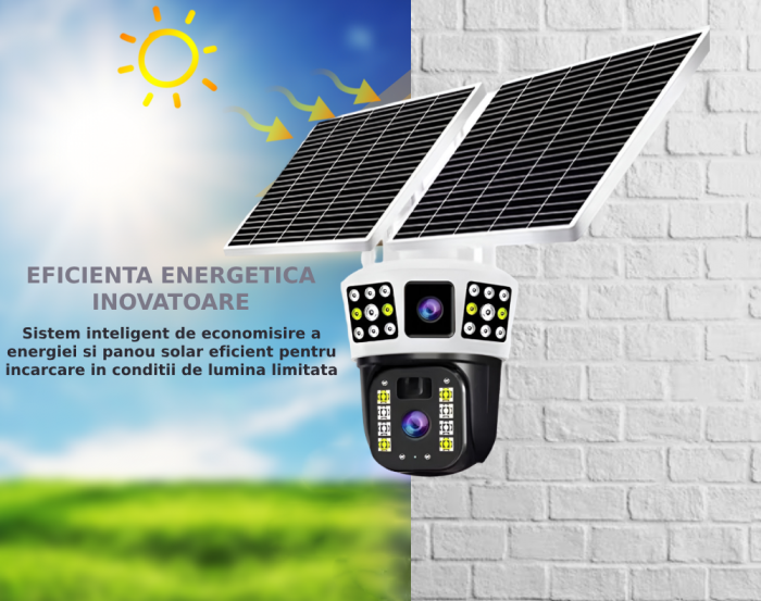 Camera de supraveghere CLAUSTEEL 2in1 cu vedere tripla, Panou Solar Dublu, 4MP, Portabila, Acumulator incorporat 12000mah, Rotire automata, Micro SD, Cartela SIM, Conexiune 4G, Supravegheaza trei zone [3]