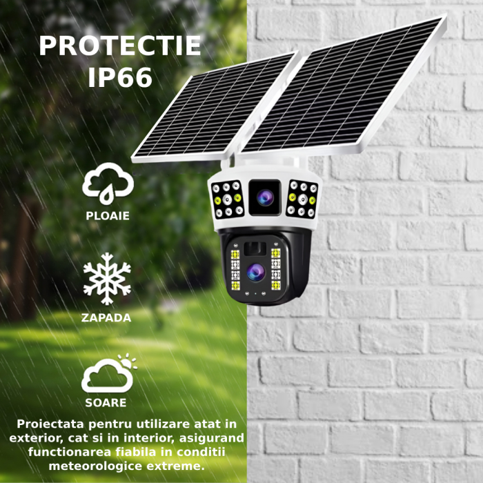 Camera de supraveghere CLAUSTEEL 2in1 cu vedere tripla, Panou Solar Dublu, 4MP, Portabila, Acumulator incorporat 12000mah, Rotire automata, Micro SD, Cartela SIM, Conexiune 4G, Supravegheaza trei zone [4]