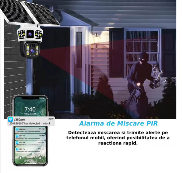 Camera de supraveghere CLAUSTEEL 2in1 cu vedere tripla, Panou Solar Dublu, 4MP, Portabila, Acumulator incorporat 12000mah, Rotire automata, Micro SD, Cartela SIM, Conexiune 4G, Supravegheaza trei zone [6]