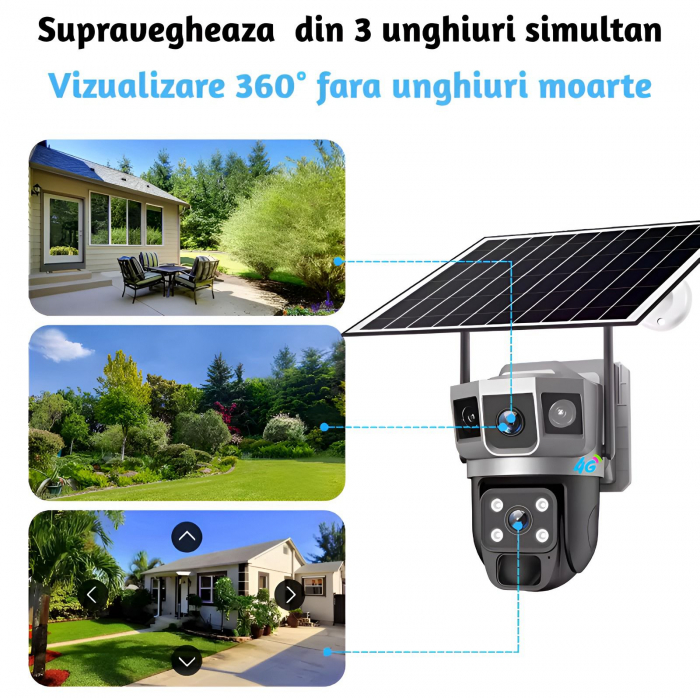 Camera de supraveghere CLAUSTEEL 2in1 cu vedere tripla, Panou Solar Inclus, 4MP, Portabila, Acumulator incorporat 8000mAh, Rotire automata, Micro SD, Cartela SIM, Conexiune 4G, Supravegheaza trei zone [8]