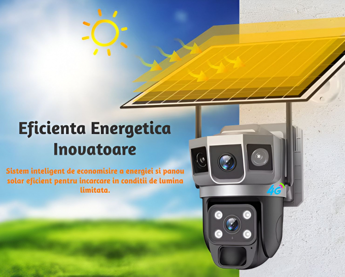 Camera de supraveghere CLAUSTEEL 2in1 cu vedere tripla, Panou Solar Inclus, 4MP, Portabila, Acumulator incorporat 8000mAh, Rotire automata, Micro SD, Cartela SIM, Conexiune 4G, Supravegheaza trei zone [6]