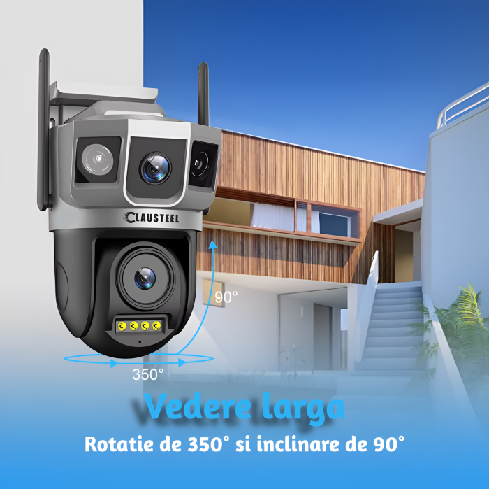 Camera de supraveghere CLAUSTEEL 2IN1 M143, Dubla cu Vedere Tripla, 4 Megapixeli, Wireless, Portabila, Rotire automata, Micro SD, Supravegheaza 3 zone simultan, Negru-gri [7]