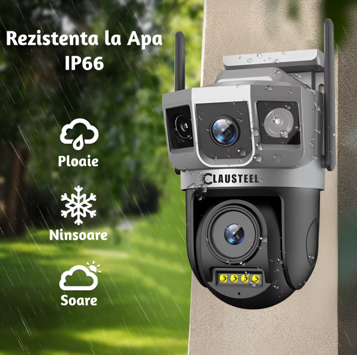 Camera de supraveghere CLAUSTEEL 2IN1 M143, Dubla cu Vedere Tripla, 4 Megapixeli, Wireless, Portabila, Rotire automata, Micro SD, Supravegheaza 3 zone simultan, Negru-gri [4]