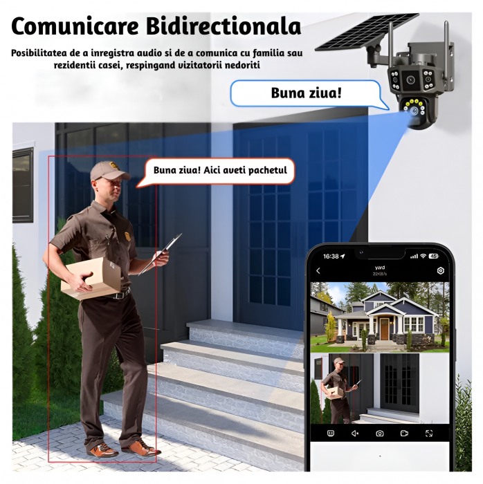 Camera de supraveghere CLAUSTEEL 2IN1 M144 cu Vedere Tripla, Cartela SIM 4G, Panou Solar Monocristalin, acumulatori 9800mAh, 6K, 6 Megapixeli, Night Vision Color, Portabila, Rotire Automata, Intell [4]