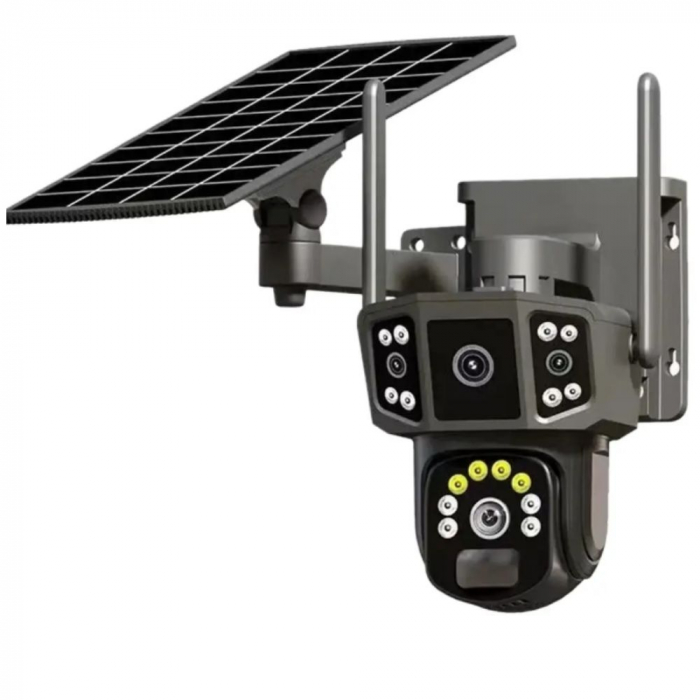 Camera de supraveghere CLAUSTEEL 2IN1 M144 cu Vedere Tripla, Cartela SIM 4G, Panou Solar Monocristalin, acumulatori 9800mAh, 6K, 6 Megapixeli, Night Vision Color, Portabila, Rotire Automata, Intell [1]