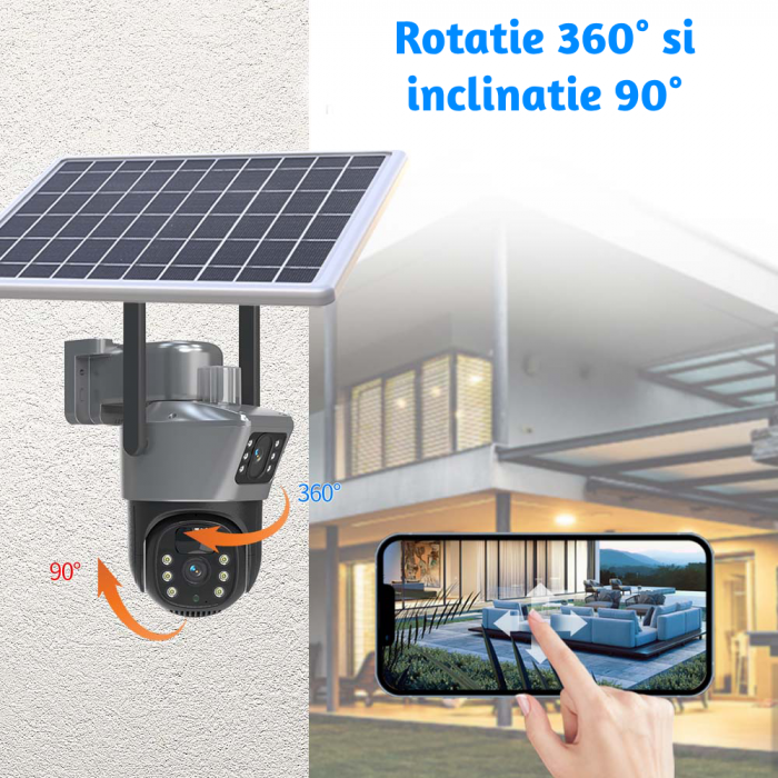 Camera de supraveghere CLAUSTEEL 2IN1 M146 cu Vedere Dubla, Conexiune Wireless, Panou Solar Monocristalin, Acumulator 10800 mAh, 6K, 6 Megapixeli, Night Vision Color, Portabila, Rotire Automata, Intel [6]