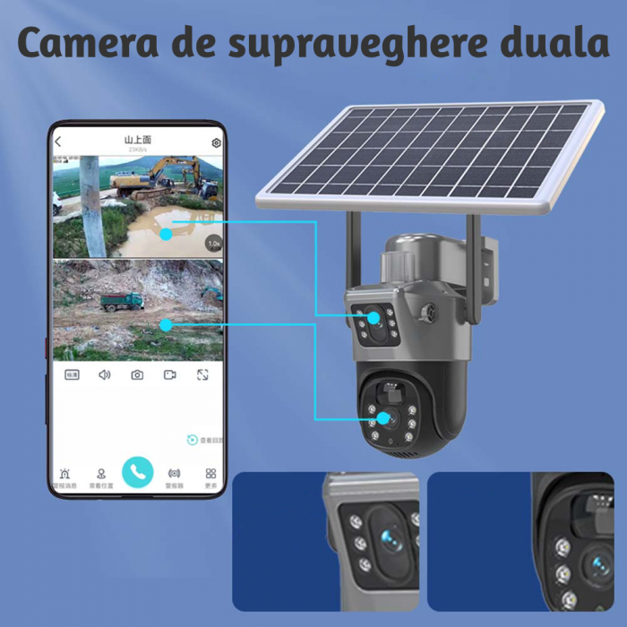 Camera de supraveghere CLAUSTEEL 2IN1 M146 cu Vedere Dubla, Conexiune Wireless, Panou Solar Monocristalin, Acumulator 10800 mAh, 6K, 6 Megapixeli, Night Vision Color, Portabila, Rotire Automata, Intel [12]