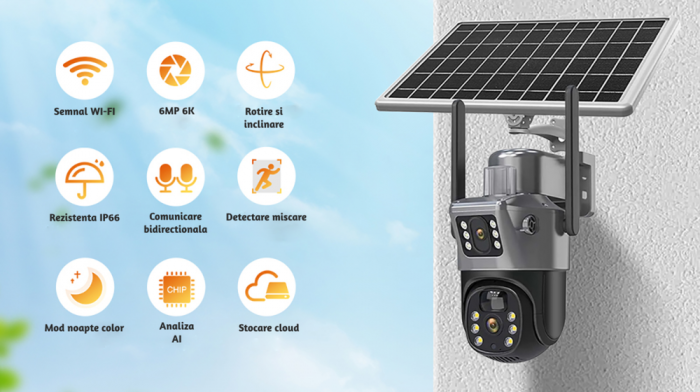Camera de supraveghere CLAUSTEEL 2IN1 M146 cu Vedere Dubla, Conexiune Wireless, Panou Solar Monocristalin, Acumulator 10800 mAh, 6K, 6 Megapixeli, Night Vision Color, Portabila, Rotire Automata, Intel [7]
