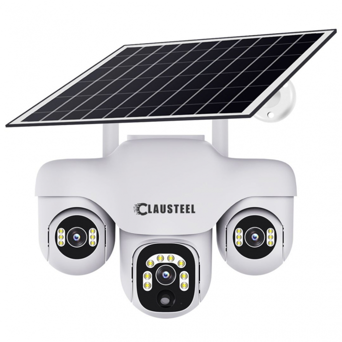 Camera de supraveghere CLAUSTEEL 3in1 cu panou solar, conexiune cu SIM 4G, 6 MP Full HD, 8000 mAh, panou solar de 8W, 3 lentile PTZ, senzor PIR, viziune nocturna color, slot MicroSD, microfon, aliment [14]