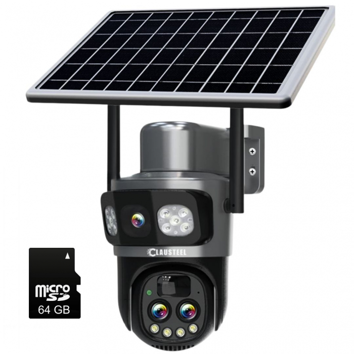 Camera de supraveghere CLAUSTEEL 3in1 cu panou solar, conexiune SIM 4G, 6MP ULTRA HD, acumulator de 8000 mAh, Rotire automata, Urmarire inteligenta, Night Vision color, Zoom x10, Card MicroSD 64 GB in [10]