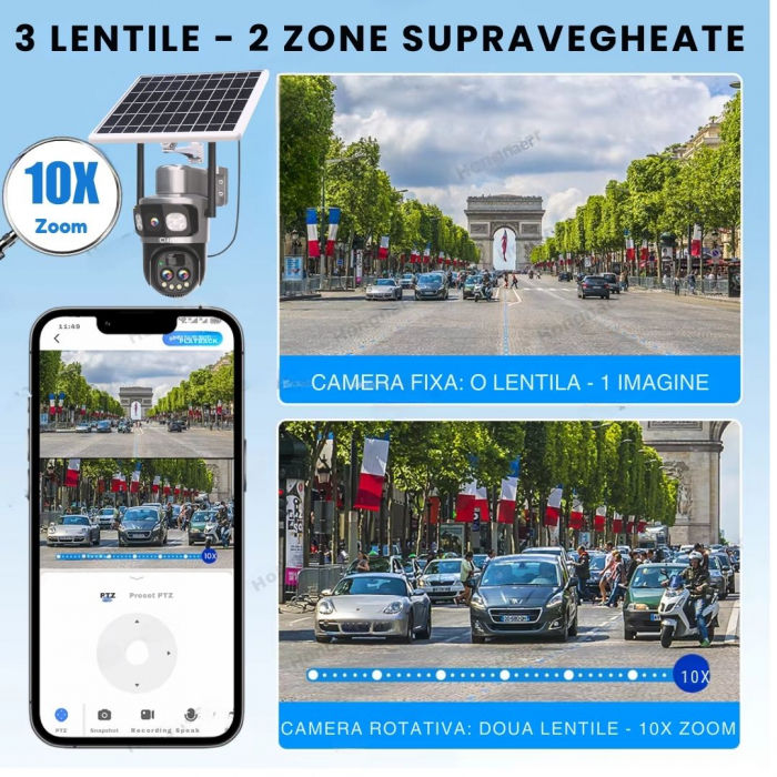 Camera de supraveghere CLAUSTEEL 3in1 cu panou solar, conexiune SIM 4G, 6MP ULTRA HD, acumulator de 8000 mAh, Rotire automata, Urmarire inteligenta, Night Vision color, Zoom x10, Card MicroSD 64 GB in [8]