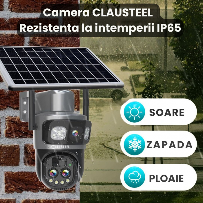 Camera de supraveghere CLAUSTEEL 3in1 cu panou solar, conexiune SIM 4G, 6MP ULTRA HD, acumulator de 8000 mAh, Rotire automata, Urmarire inteligenta, Night Vision color, Zoom x10, Card MicroSD 64 GB in [4]