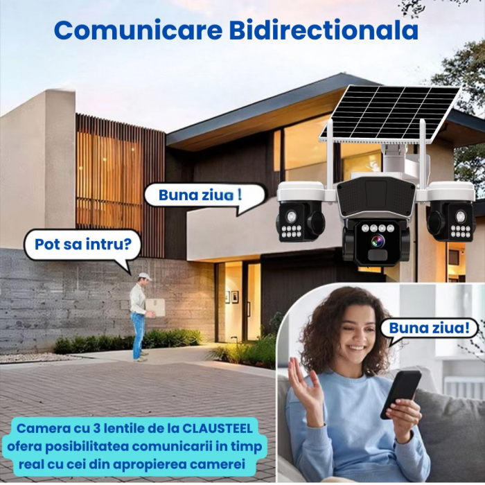 Camera de supraveghere CLAUSTEEL 3in1 cu panou solar, conexiune SIM 4G, 9MP, acumulator de 16.000 mAh, Rotire automata, urmarire inteligenta, Night Vision color, lumini nocturne, Slot MicroSD, Vedere [7]