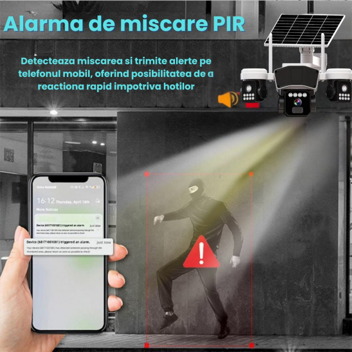 Camera de supraveghere CLAUSTEEL 3in1 cu panou solar, conexiune SIM 4G, 9MP, acumulator de 16.000 mAh, Rotire automata, urmarire inteligenta, Night Vision color, lumini nocturne, Slot MicroSD, Vedere [5]