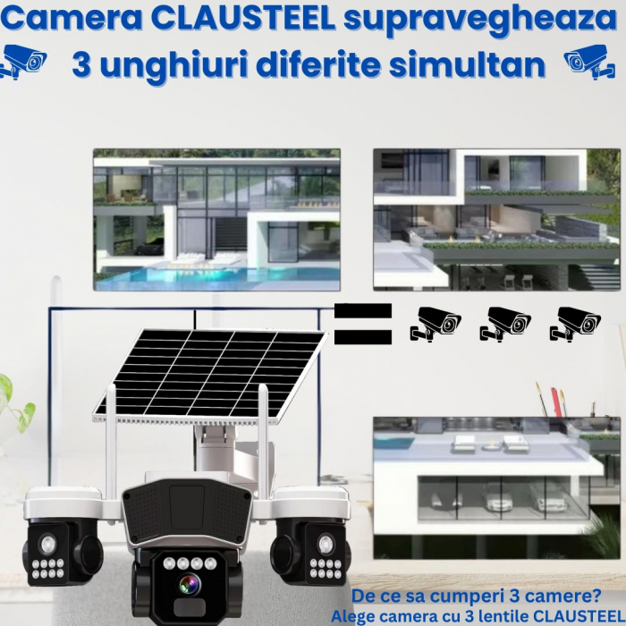 Camera de supraveghere CLAUSTEEL 3in1 cu panou solar, conexiune SIM 4G, 9MP, acumulator de 16.000 mAh, Rotire automata, urmarire inteligenta, Night Vision color, lumini nocturne, Slot MicroSD, Vedere [4]