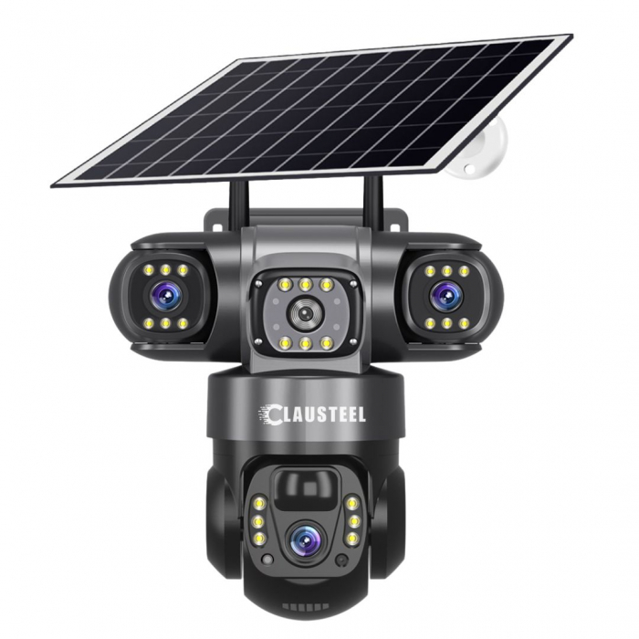 Camera de supraveghere CLAUSTEEL 3in1 cu panou solar, conexiune WIFI, 6 MP Full HD, 8000 mAh, panou solar de 8W, 3 lentile, senzor PIR, viziune nocturna color, slot MicroSD, microfon, alimentare dubla [11]