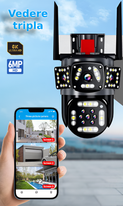 Camera de supraveghere CLAUSTEEL 3IN1 M145, Tripla, 6K, 6 Megapixeli, Wireless, Portabila, Rotire automata, Micro SD, Inteligent tracking, Supravegheaza 3 zone simultan, Negru [7]