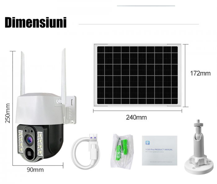 Camera de supraveghere CLAUSTEEL cu acumulatori 8000mAh, Portabila, Panou solar inclus, Slot SIM, conexiune 4G & WIFI, 3MP, Intelligent tracking, PTZ, Micro SD, Rotire automata, Alarma miscare, IP66 [9]