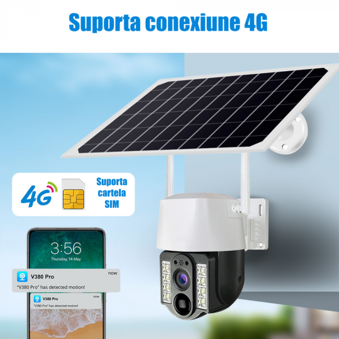 Camera de supraveghere CLAUSTEEL cu acumulatori 8000mAh, Portabila, Panou solar inclus, Slot SIM, conexiune 4G & WIFI, 3MP, Intelligent tracking, PTZ, Micro SD, Rotire automata, Alarma miscare, IP66 [5]