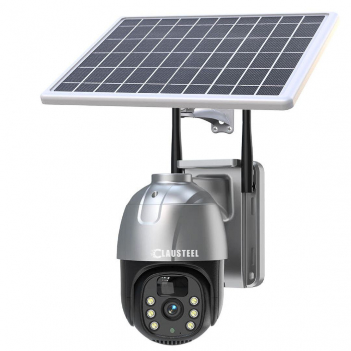Camera de supraveghere CLAUSTEEL cu panou solar, 4 MP FullHD, Wireless, acumulator de 7800 mAh, Portabila, Rotire automata, urmarire inteligenta, Night Vision, Slot Card MicroSD, IP66, Negru [11]