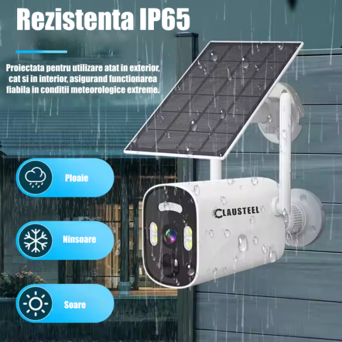 Camera de supraveghere CLAUSTEEL cu panou solar inclus, WIFI, 4MPX, acumulator 9000mAh, senzor de miscare, Night Vision Color, Comunicare bidirectionala, Alb [7]