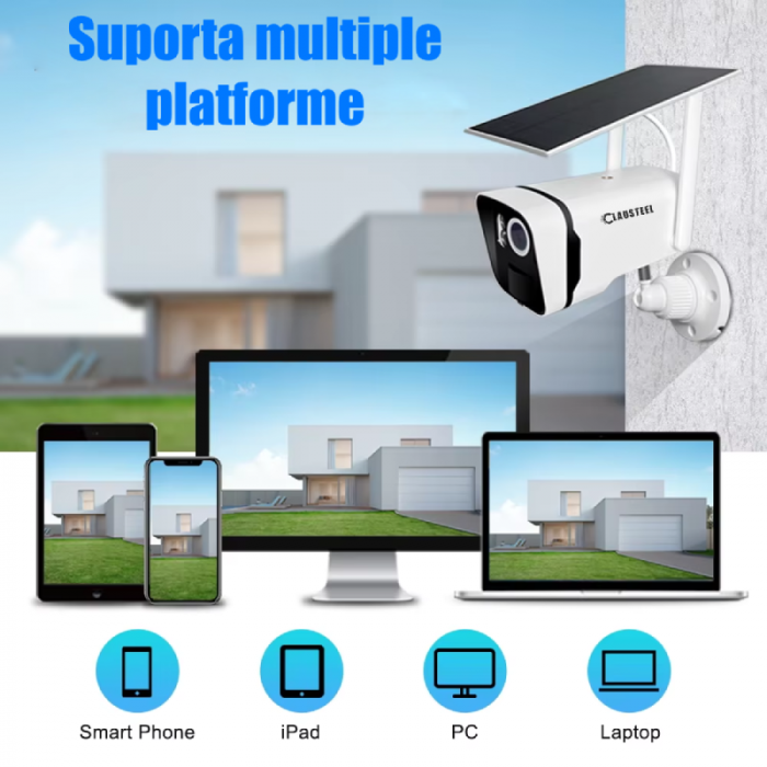 Camera de supraveghere CLAUSTEEL cu panou solar inclus, WIFI, 4MPX, acumulator 9000mAh, senzor de miscare, Night Vision Color, Comunicare bidirectionala, Alb [5]